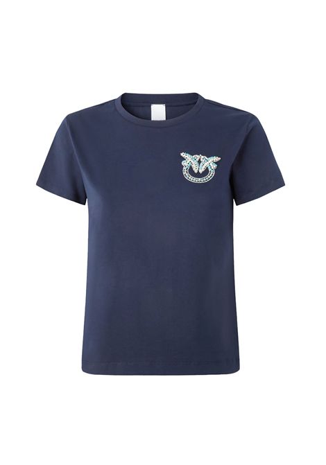 T-shirt Pinko donna 103320 A2G7 blu Nambrone maniche corte logo cristalli perline PINKO | T-shirt | 103320 A2G7G1A